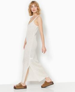Robe longue à bretelles en maille ajourée Femme - Couleur blanc - Taille M - Robe Femme - PIMKIE