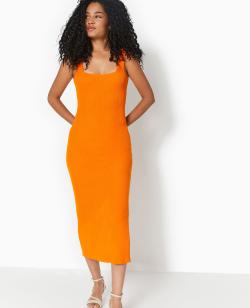 Robe longue à bretelles en maille côtelée Femme - Couleur orange - Taille XL - Robe Femme - PIMKIE