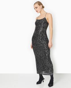 Robe longue fines bretelles avec sequins Femme - Couleur noir - Taille M - Robe Femme - PIMKIE