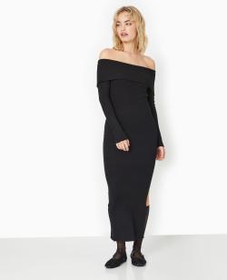 Robe longue en maille encolure Bardot Femme - Couleur noir - Taille M - Robe Femme - PIMKIE