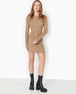 Robe boutonnée en maille Femme - Couleur marron - Taille L - Robe Femme - PIMKIE