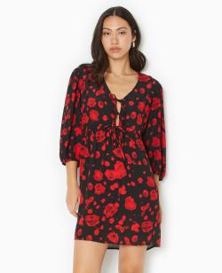 Robe courte avec nœuds motif roses Femme - Couleur noir - Taille 40 - Femme - PIMKIE