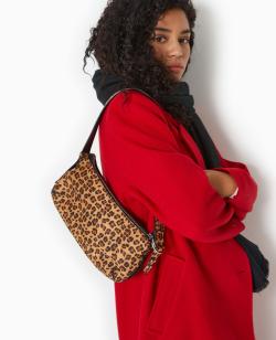 Sac porté épaule effet double poche motif léopard