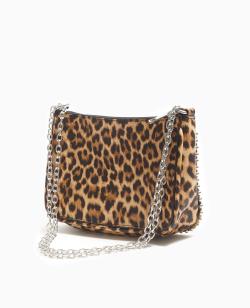 Sac pochette motif léopard avec chaînette et clous