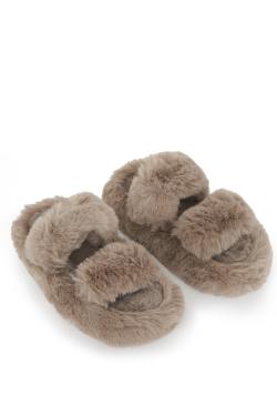 Paire de chaussons fourrure double bride