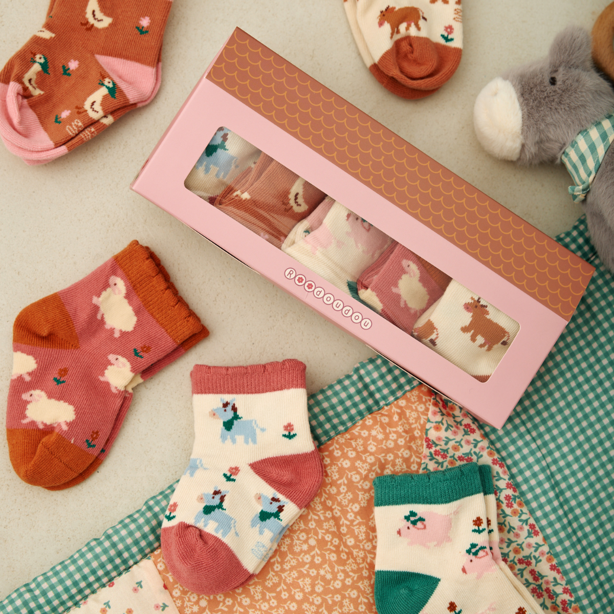 Coffret 5 paires de chaussettes bébé 9-18 mois - Dans la ferme