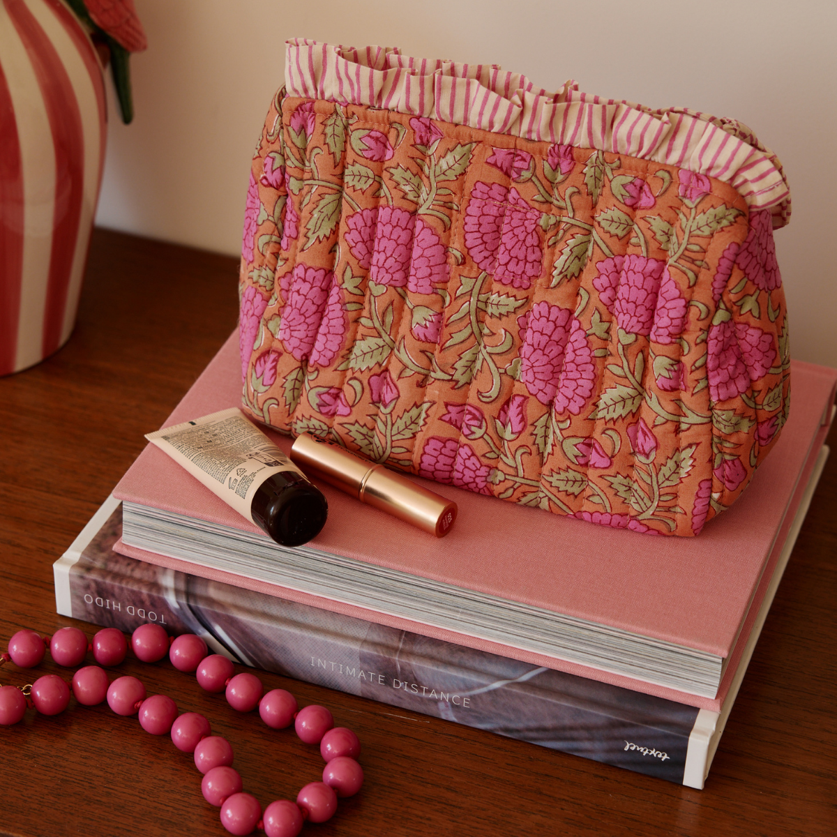 Trousse de toilette froufrous block print rose - Paraty