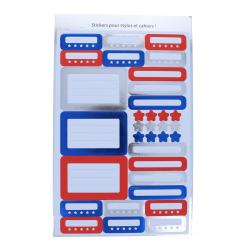 Planches de stickers pour fournitures bleu et rouge