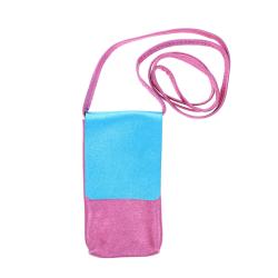Pochette de téléphone cuir rose et bleu