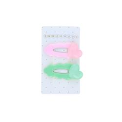 Lot de 2 barrettes cœur rose et vert