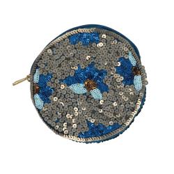 Porte-monnaie rond à sequins fleurs - Mariage Indien