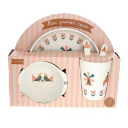 Coffret repas en mélamine fleuri - Folk d'été