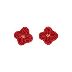 Boucles d'oreilles en perles fleurs rouges clips - Trouville