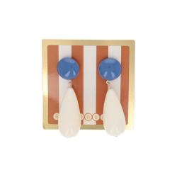 Boucles d'oreilles goutte bleu et écru