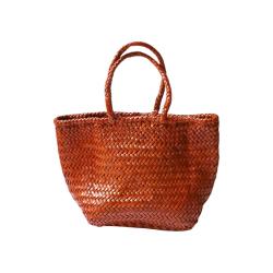 Sac cabas en cuir tressé marron fait main - Sati