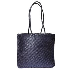 Sac cabas en cuir tressé bleu fait main - Jaya