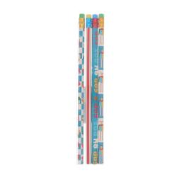 Lot de 4 crayons à papier robots et damier - Dans les airs