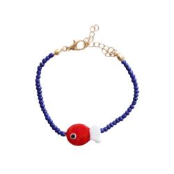 Bracelet en perles bleues et poisson - Trouville
