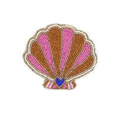 Porte monnaie en perles coquillage rayé bronze et rose