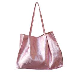 Grand sac cabas en cuir irisé rose clair