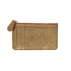 Porte-monnaie porte-cartes zip en cuir irisé bronze