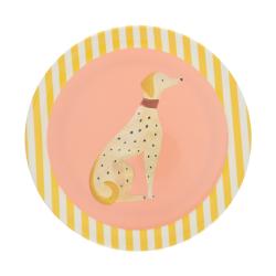 Assiette en mélamine rose et jaune rayée - Olympe