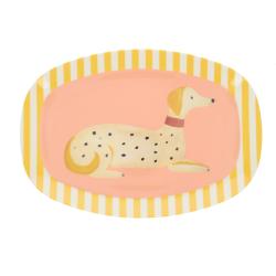Plateau en mélamine rose et jaune rayé chiens - Olympe