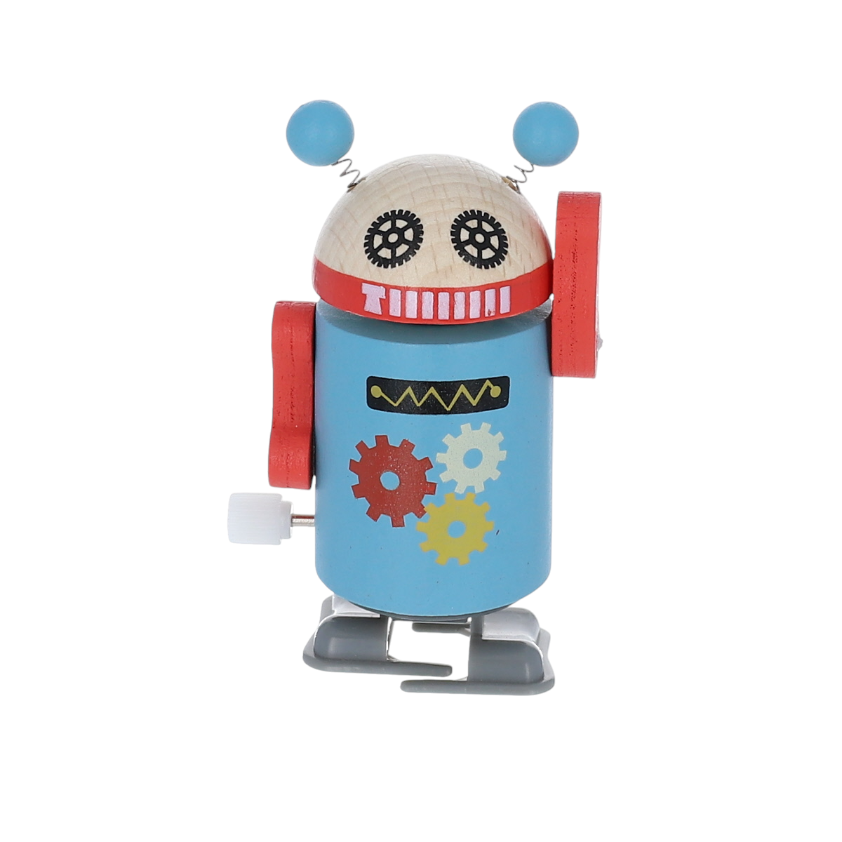 Robot bleu à remonter en bois