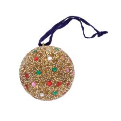 Boule de Noël dorée et pierres multicolores