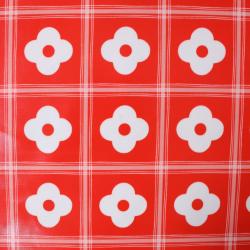 Toile cirée rouge à fleurs blanches
