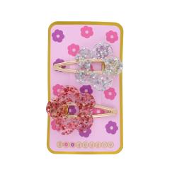 Lot de 2 barrettes fleurs à paillettes rose et argent
