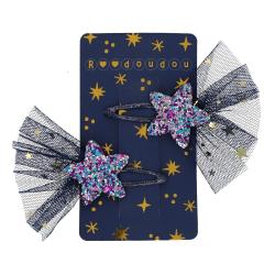 Lot de 2 barrettes étoiles filantes bleu marine