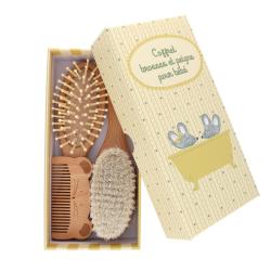 Coffret brosses et peigne en bois pour bébé - Petites souris