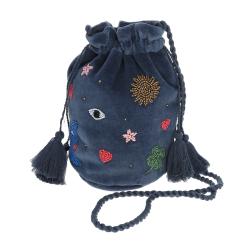 Sac bourse en velours bleu perles brodées - La Bonne Aventure