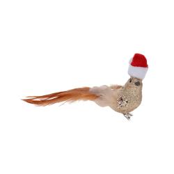 Oiseau à clipser doré bonnet de noël