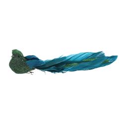 Oiseau à clipser paon vert pailleté
