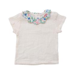 Tee-shirt écru et fleurs 6-12 mois - Joli Paon