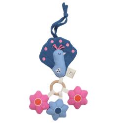 Hochet à suspendre paon bleu et fleurs - Joli Paon