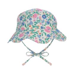 Chapeau de soleil bébé fleuri bleu et rose 1-2 ans - Joli Paon
