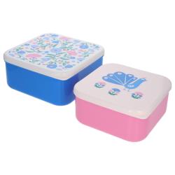 Lot de 2 boîtes à goûter paon bleu et rose - Joli Paon