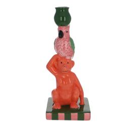 Bougeoir singe et perroquet rose - Paraty
