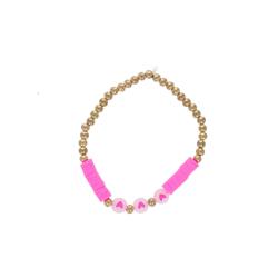 Bracelet perles dorées et fuchsia 3 coeurs