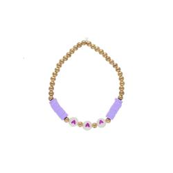 Bracelet perles dorées et violet 3 coeurs