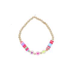 Bracelet perles dorées et multicolores 3 coeurs
