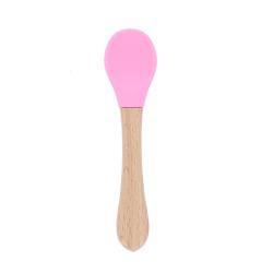 Cuillère en bois et silicone rose - Joli Paon