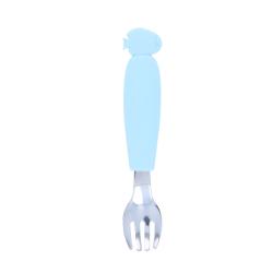 Fourchette manche en silicone bleu ciel - Poisson