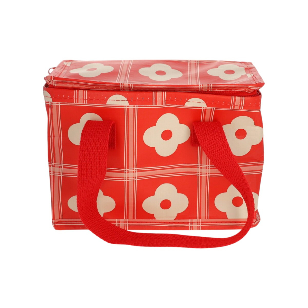 Sac repas isotherme rouge fleurs blanches