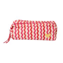 Trousse scolaire double compartiments rayée rouge rose - Club Soleil