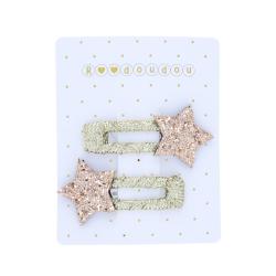 Lot de 2 barrettes cheveux étoiles dorées carrées