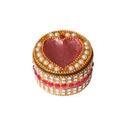 Boîte indienne ronde dorée et cœur rose